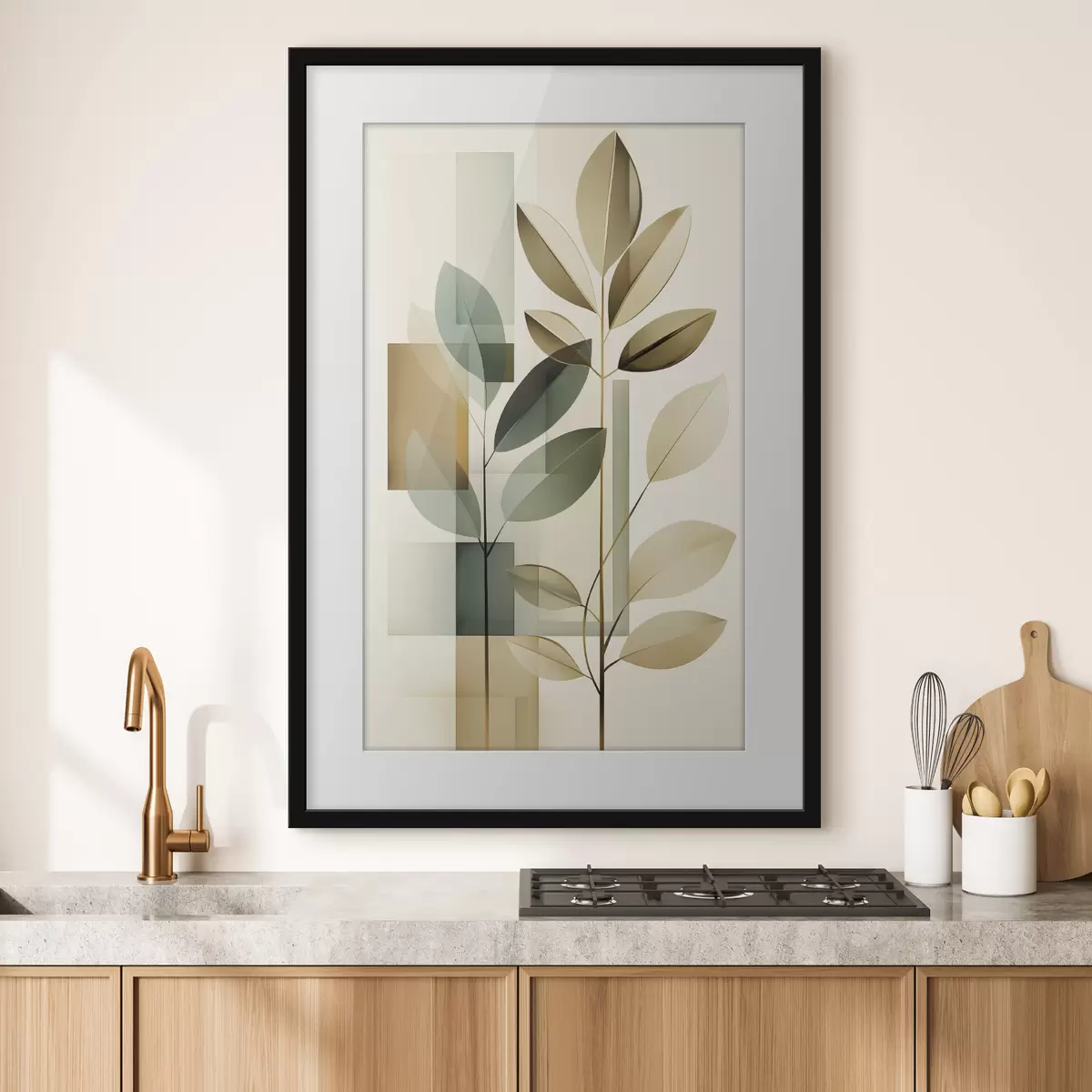 Poster Abstraction géométrique avec des feuilles f46581