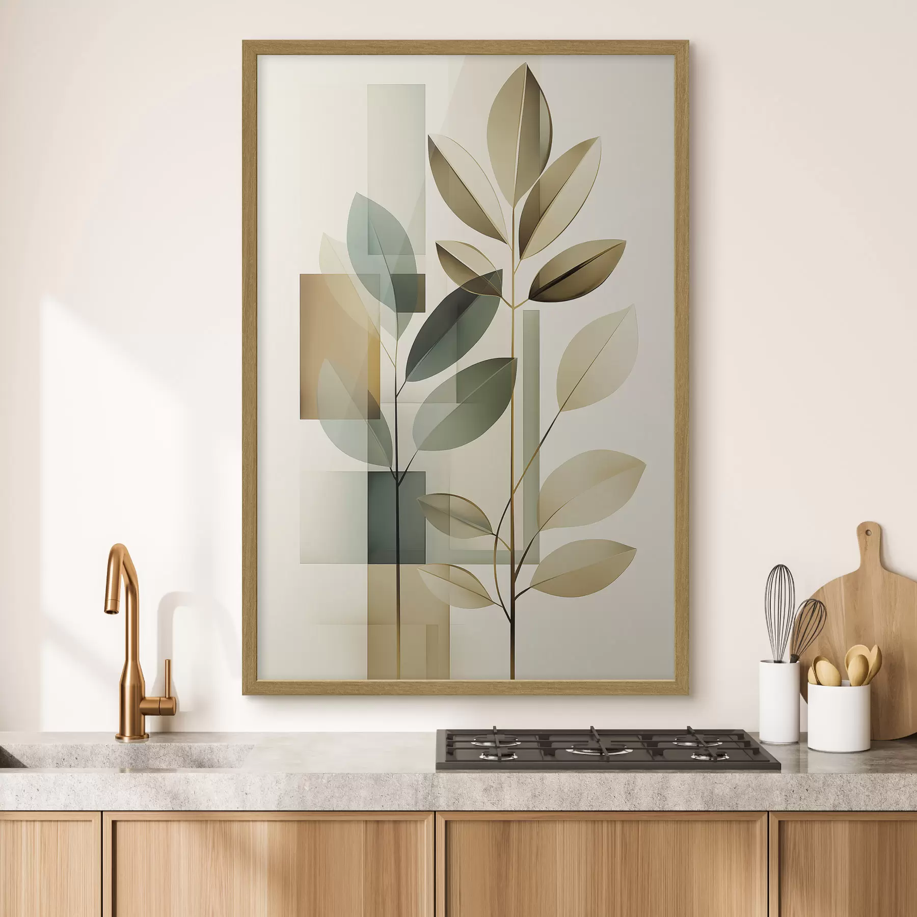 Papier peint Abstraction géométrique avec des feuilles f46581