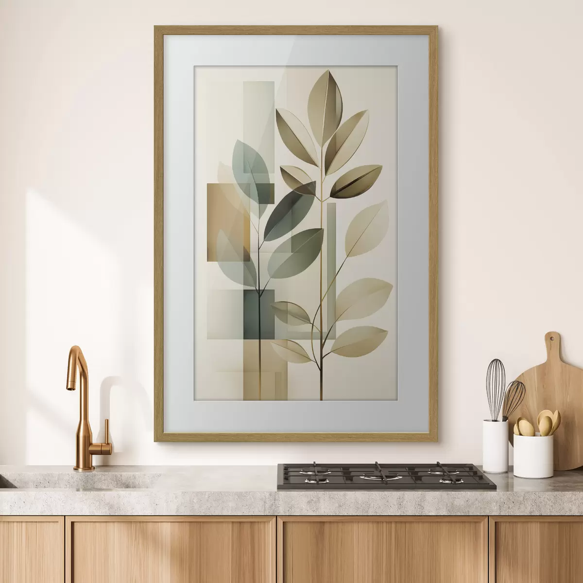Poster Abstraction géométrique avec des feuilles f46581