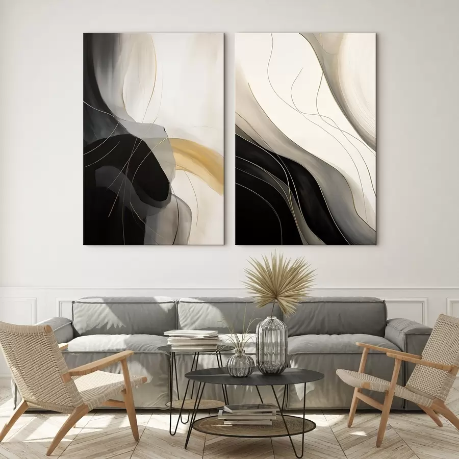 Tableau Courbes monochromes avec fins filaments métalliques m00972