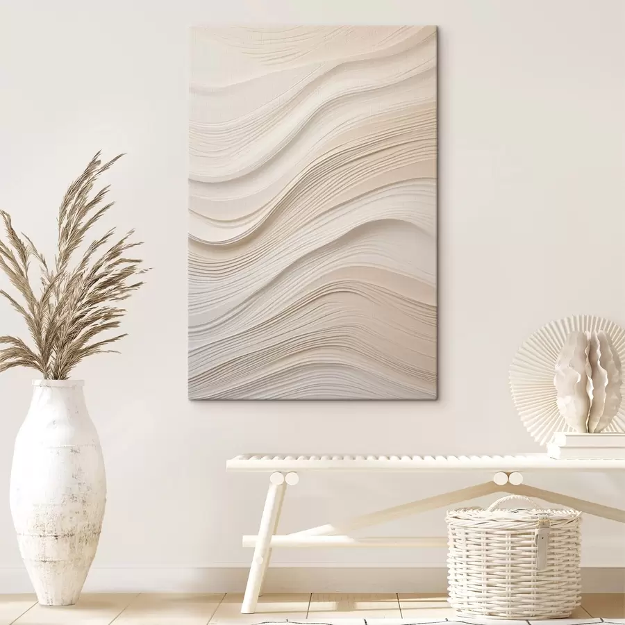 Tableau Vagues en relief superposées dans des tons sable, texture douce s46484