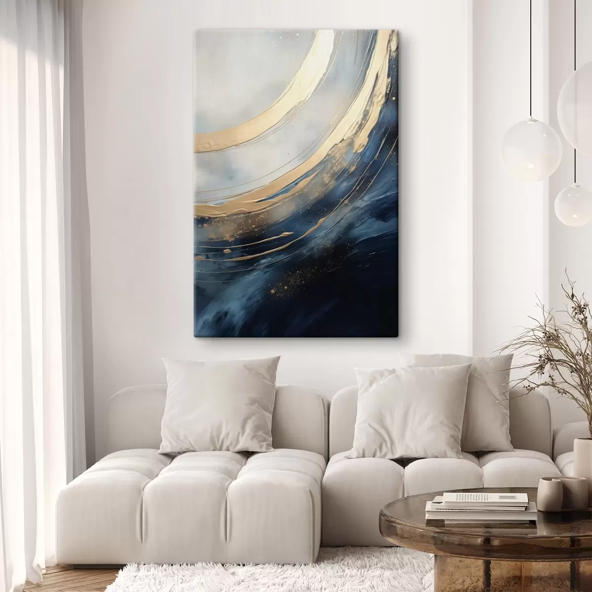 Tableau De larges arcs lumineux sur fond bleu foncé s46487