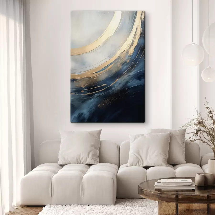 Tableau De larges arcs lumineux sur fond bleu foncé s46487