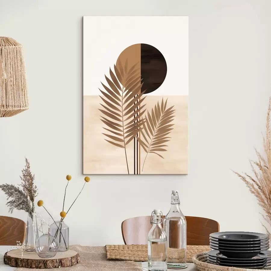 Tableau Deux feuilles de palmier avec motif soleil en cercle divisé s46491