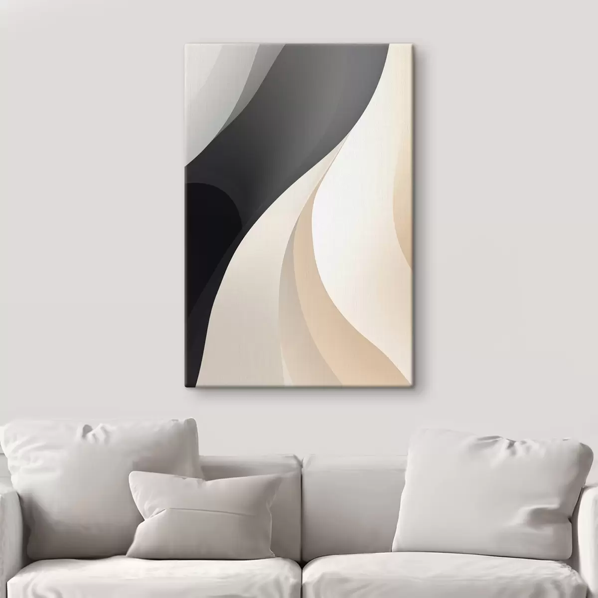 Tableau Courbes élégantes et superposées dans les tons charbon, ivoire et sable s46493