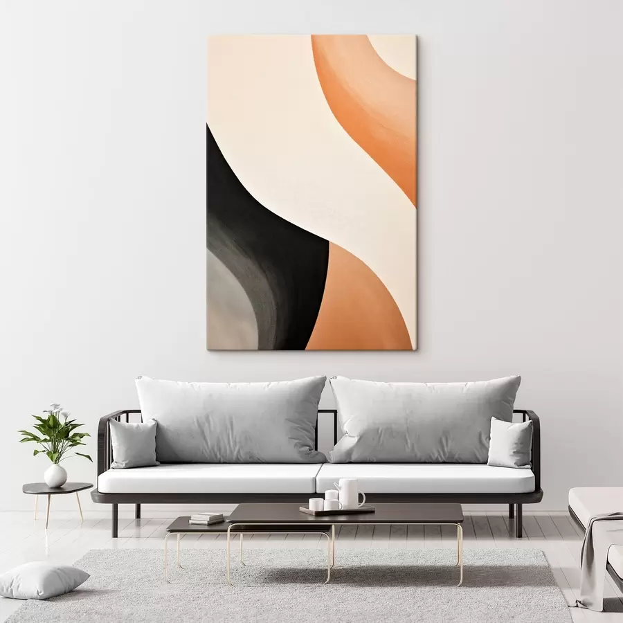 Tableau Courbe en S audacieuse dans des tons crème, noir et terracotta s46495