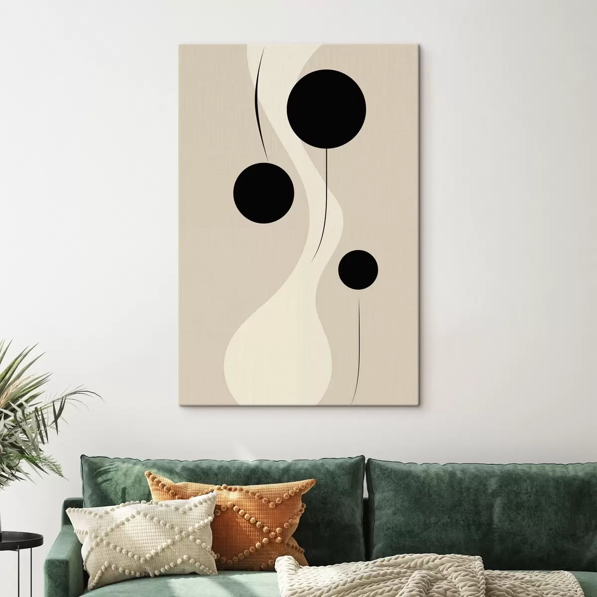 Tableau Cercles minimalistes sur fond beige rehaussés de lignes fluides s46496