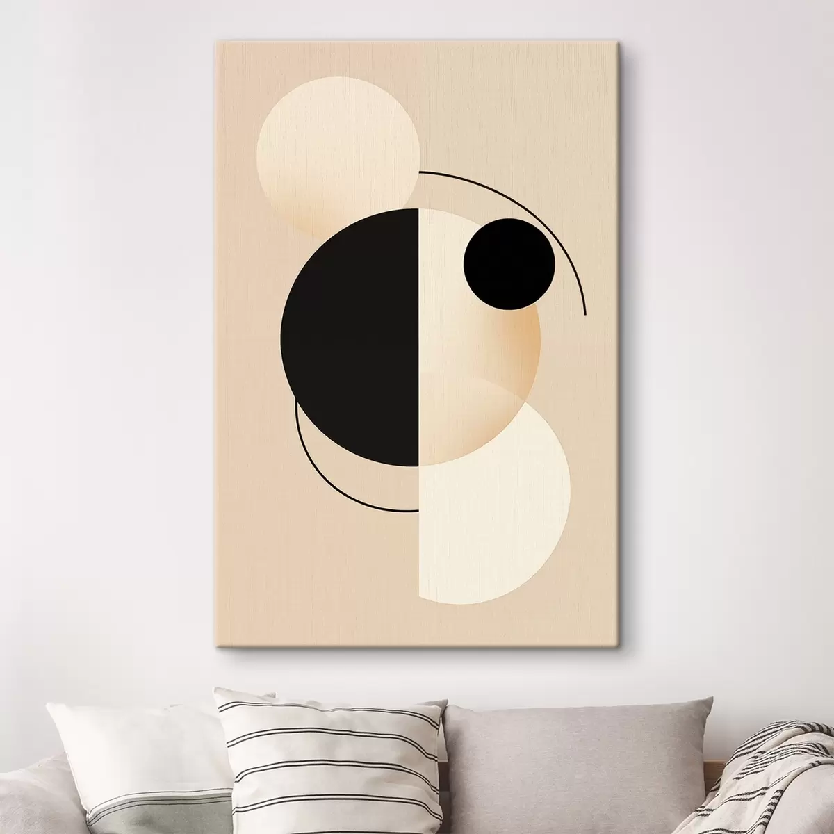 Tableau Cercles et arcs graphiques dans des tons beige clair et noir s46497