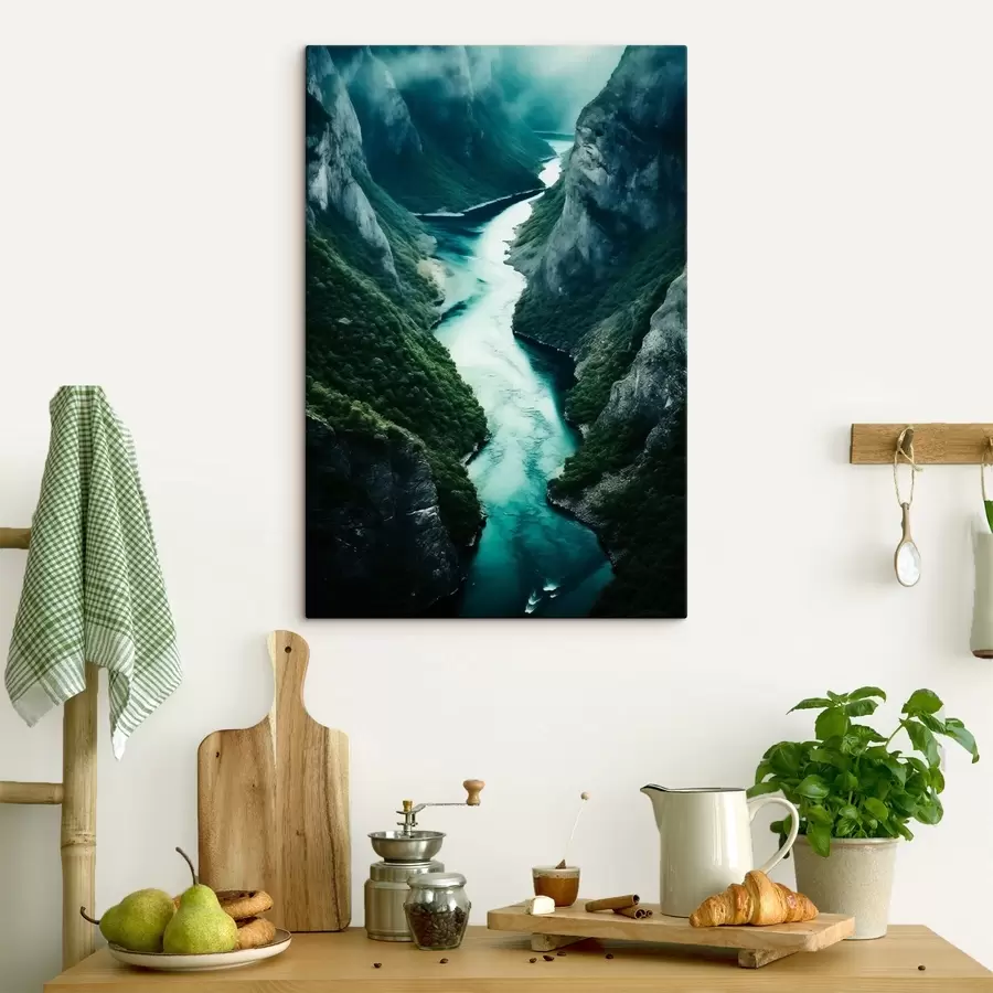 Tableau Gorge étroite avec un courant turquoise vu d'en haut s46522