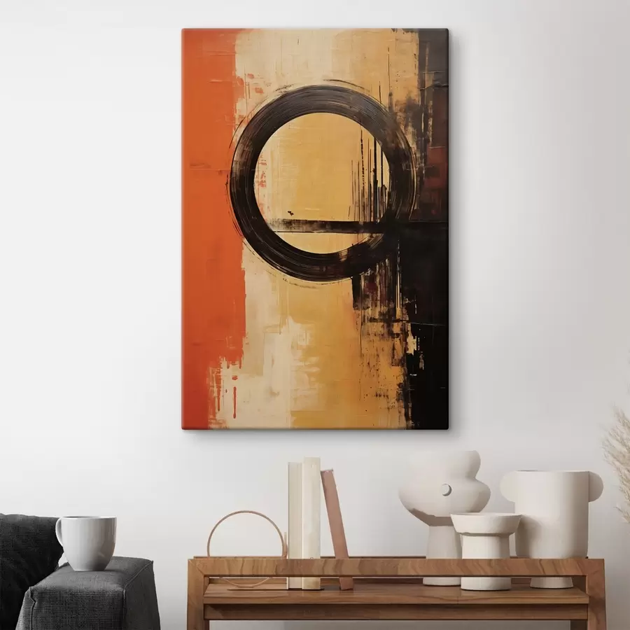 Tableau Résumé avec un anneau noir sur fond sable-terre cuite s46529