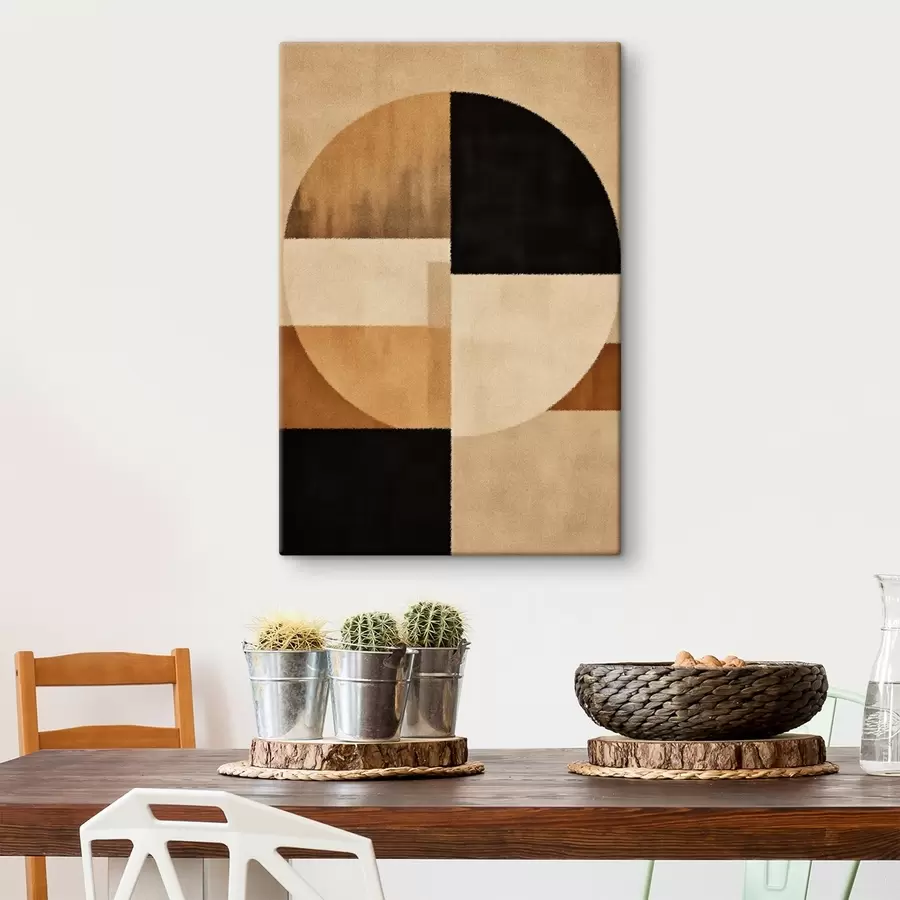 Tableau Demi-cercles et carrés aux tons chauds, texture douce s46531