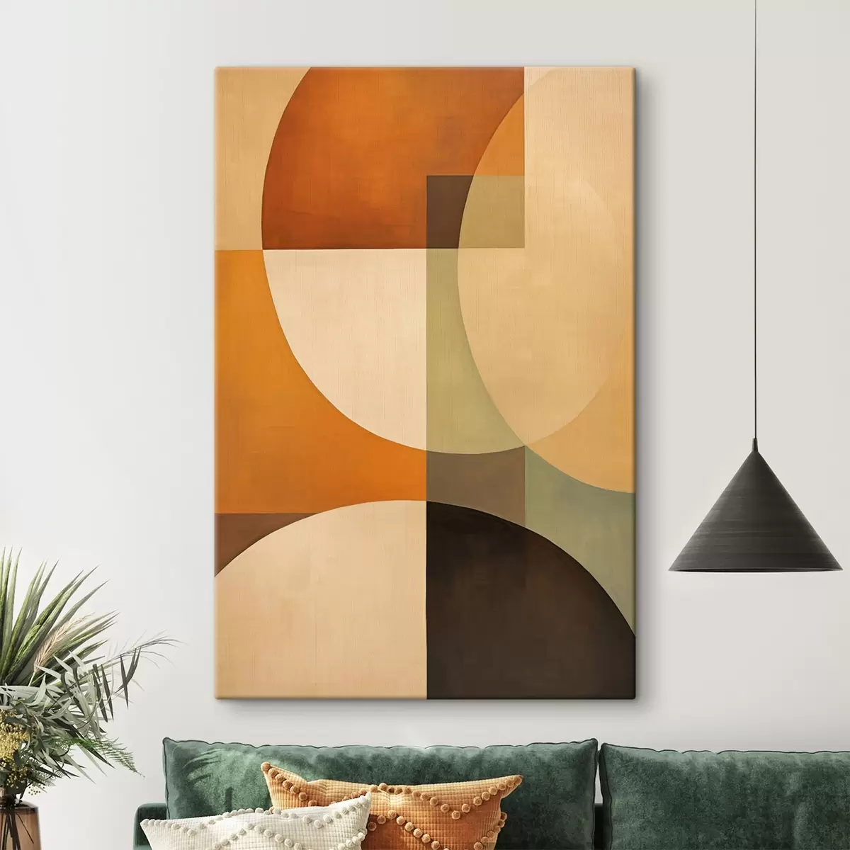 Tableau Grandes formes entrecroisées dans des tons terre cuite-olive s46533