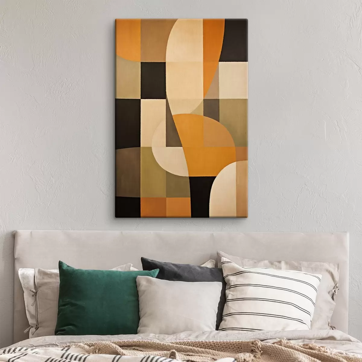 Tableau Patchwork de rectangles avec un arc orange lisse s46534