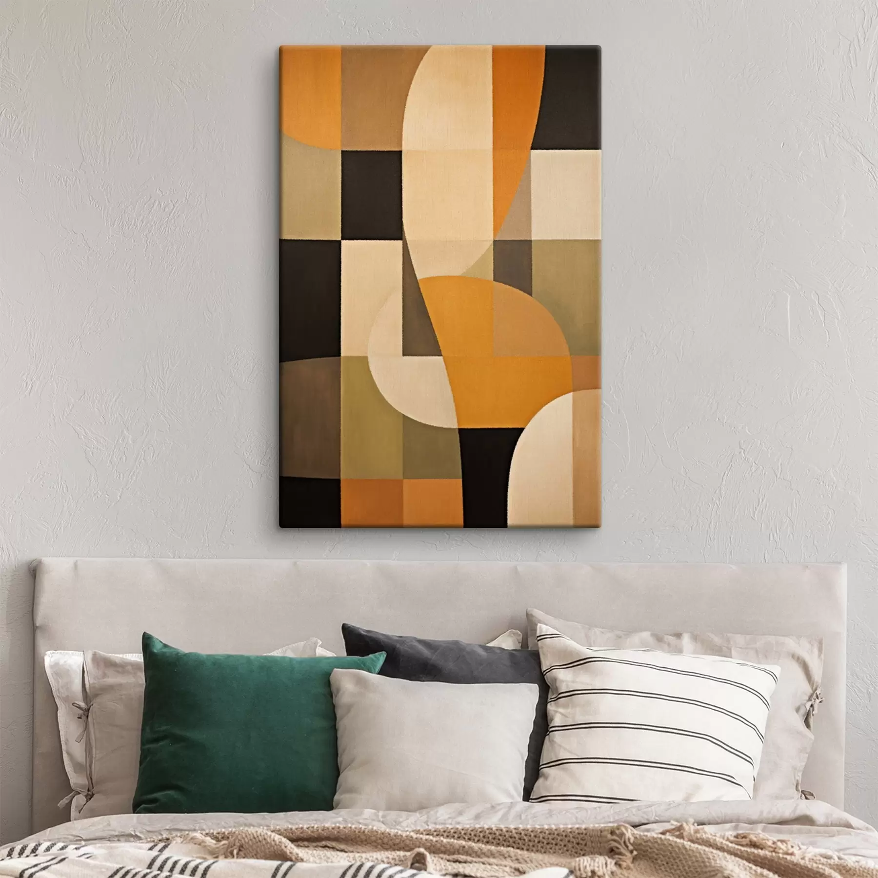 Tableau Patchwork de rectangles avec un arc orange lisse s46534