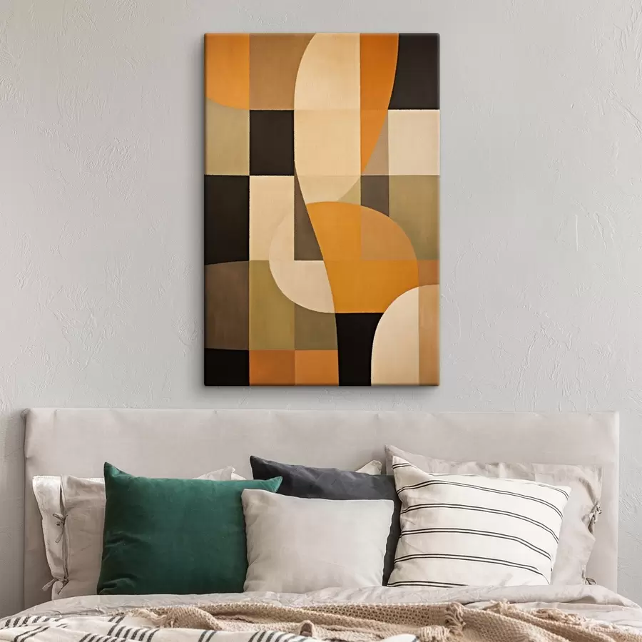 Tableau Patchwork de rectangles avec un arc orange lisse s46534