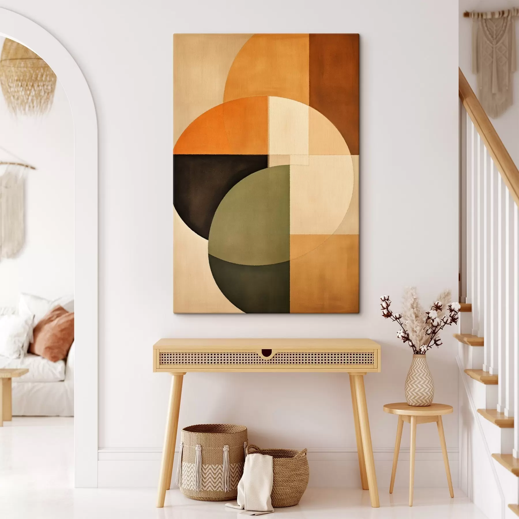 Tableau Cercles qui se croisent dans une palette sable-olive s46537