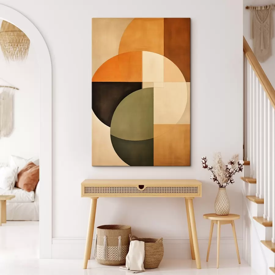 Tableau Cercles qui se croisent dans une palette sable-olive s46537