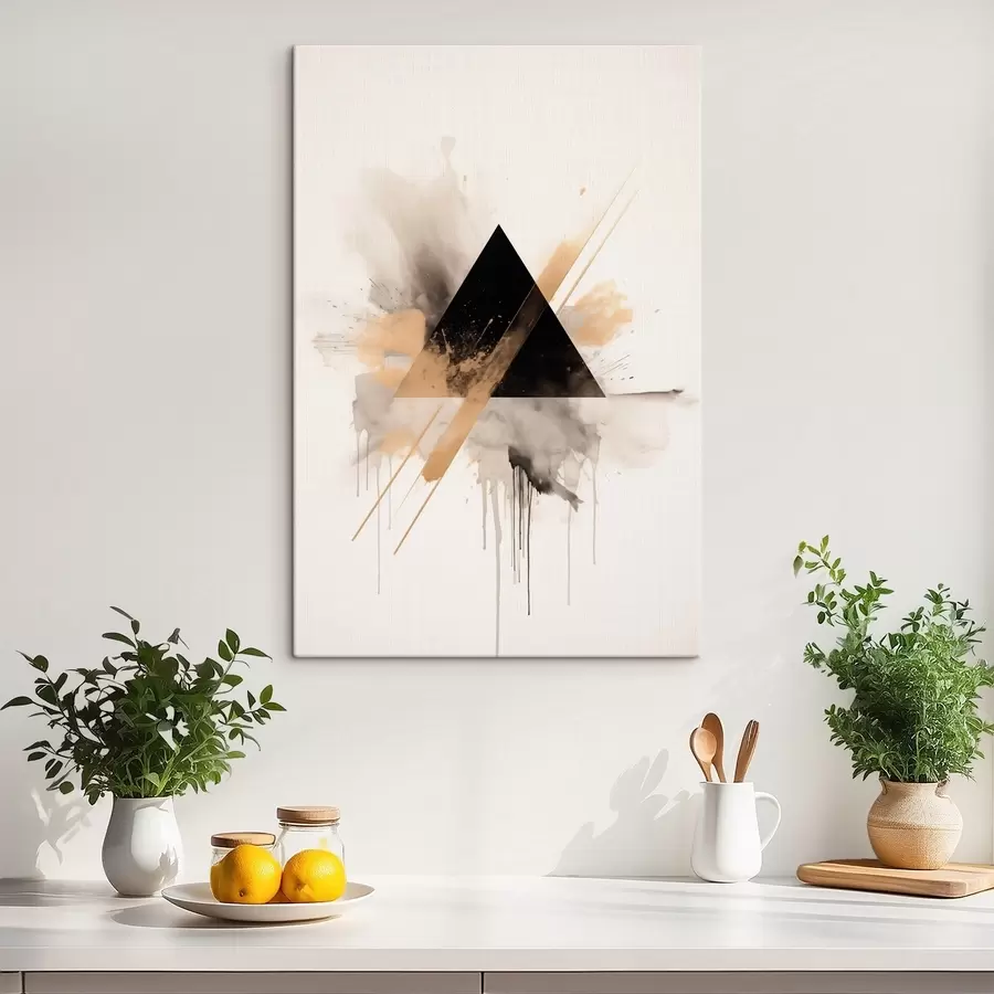 Tableau Géométrie : triangle noir avec des éclaboussures et des lignes claires s46540