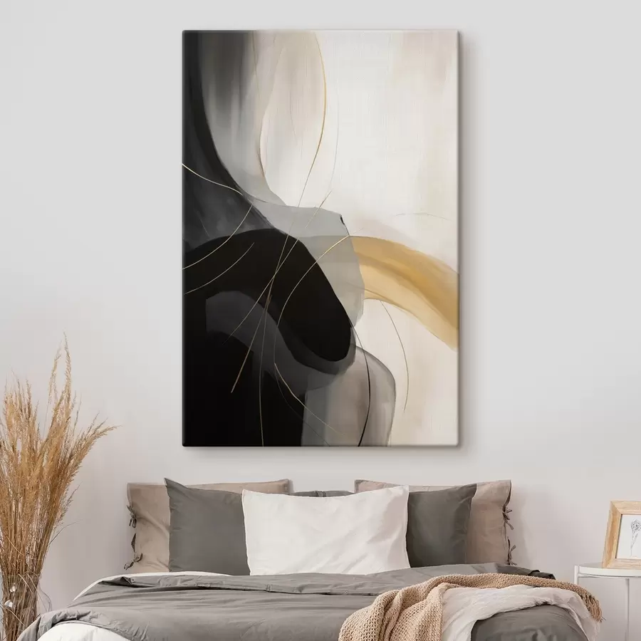 Tableau Courbes douces en noir et beige avec une touche chaleureuse s46542