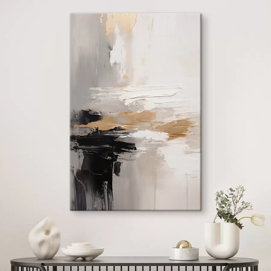 Tableau Couches contrastées de noir et d'ocre sur fond nude s46544