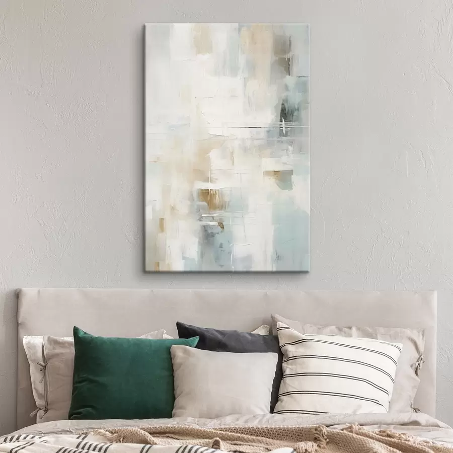 Tableau Couches aériennes de bleu et de beige sur fond blanc s46547