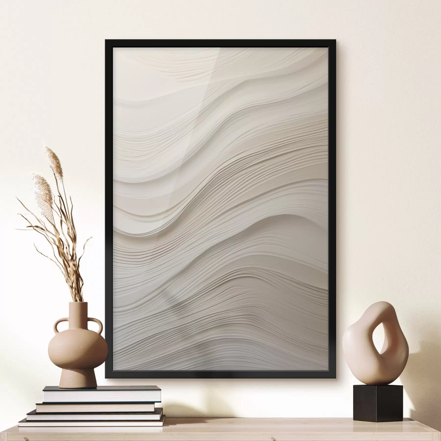 Papier peint Vagues en relief superposées dans des tons sable, texture douce f46484