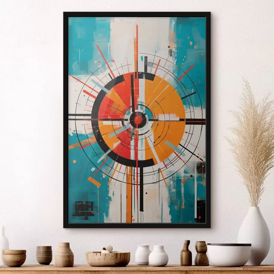 Papier peint Cible concentrique avec segments bleu sarcelle et orange f46486