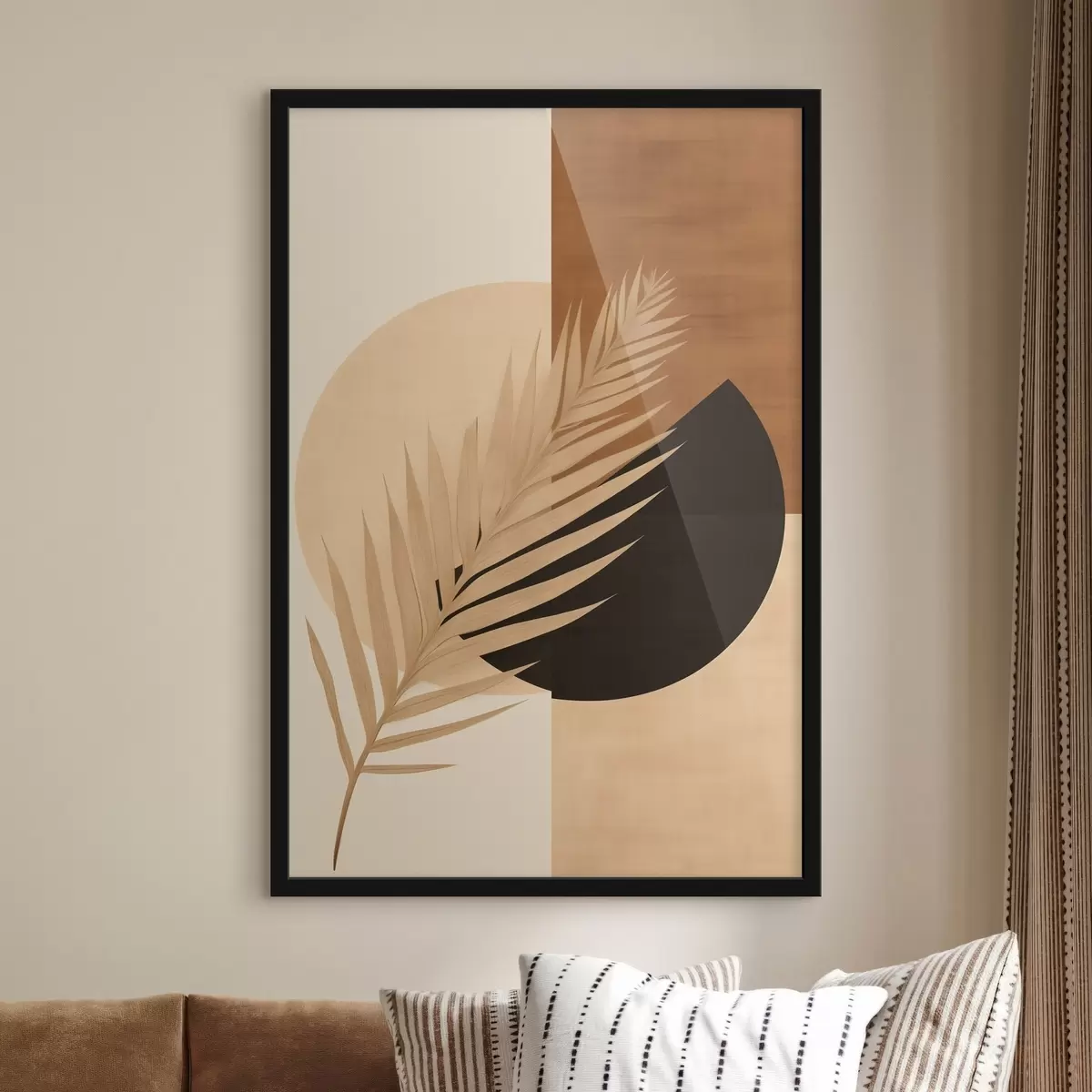 Poster Feuille de palmier sur géométrie en terre cuite et crème f46490