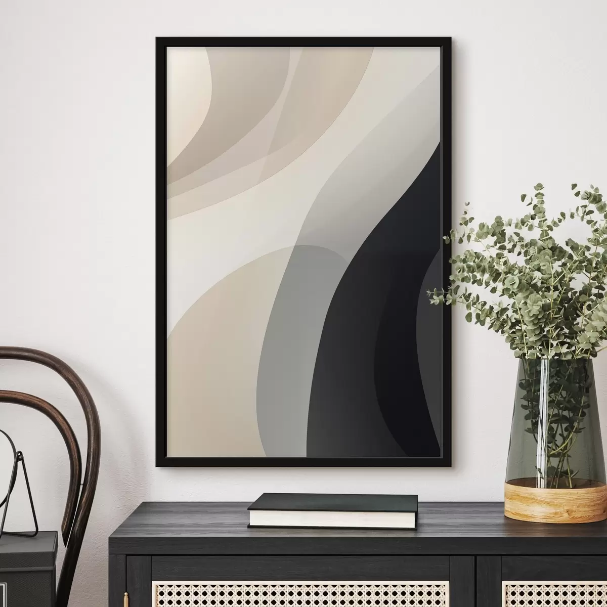 Poster Formes organiques ondulées dans des tons beige chaud et anthracite f46494