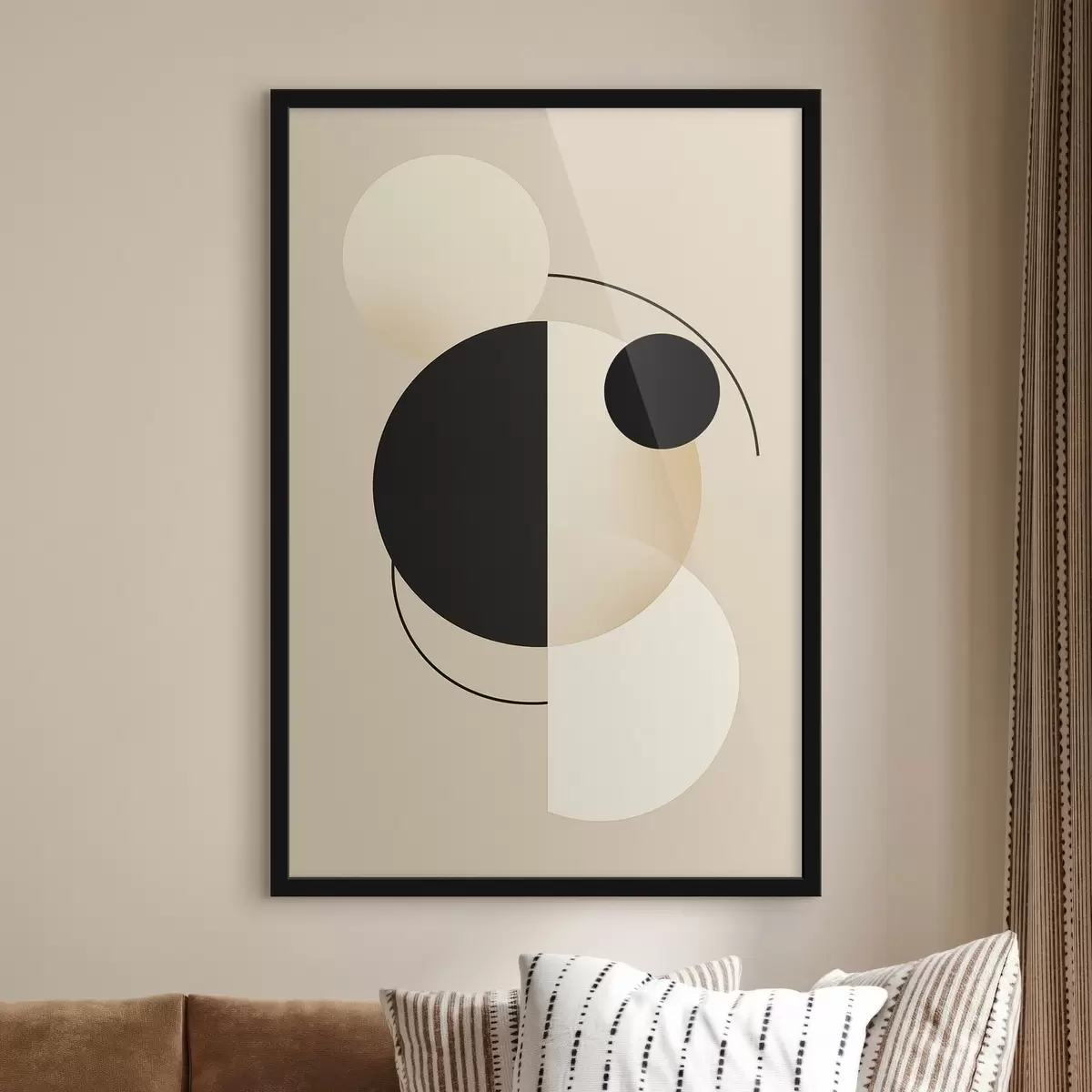 Poster Cercles et arcs graphiques dans des tons beige clair et noir f46497