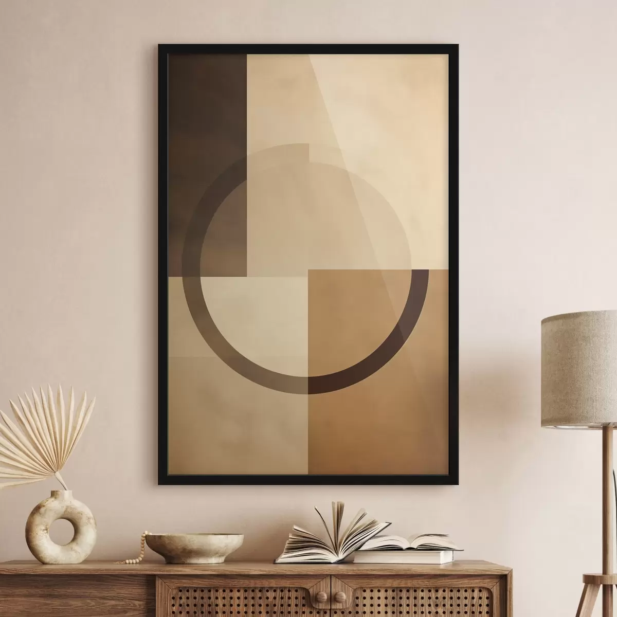 Poster Carrés discrets avec anneau translucide, palette de couleurs chaudes inspirées de la terre f46498