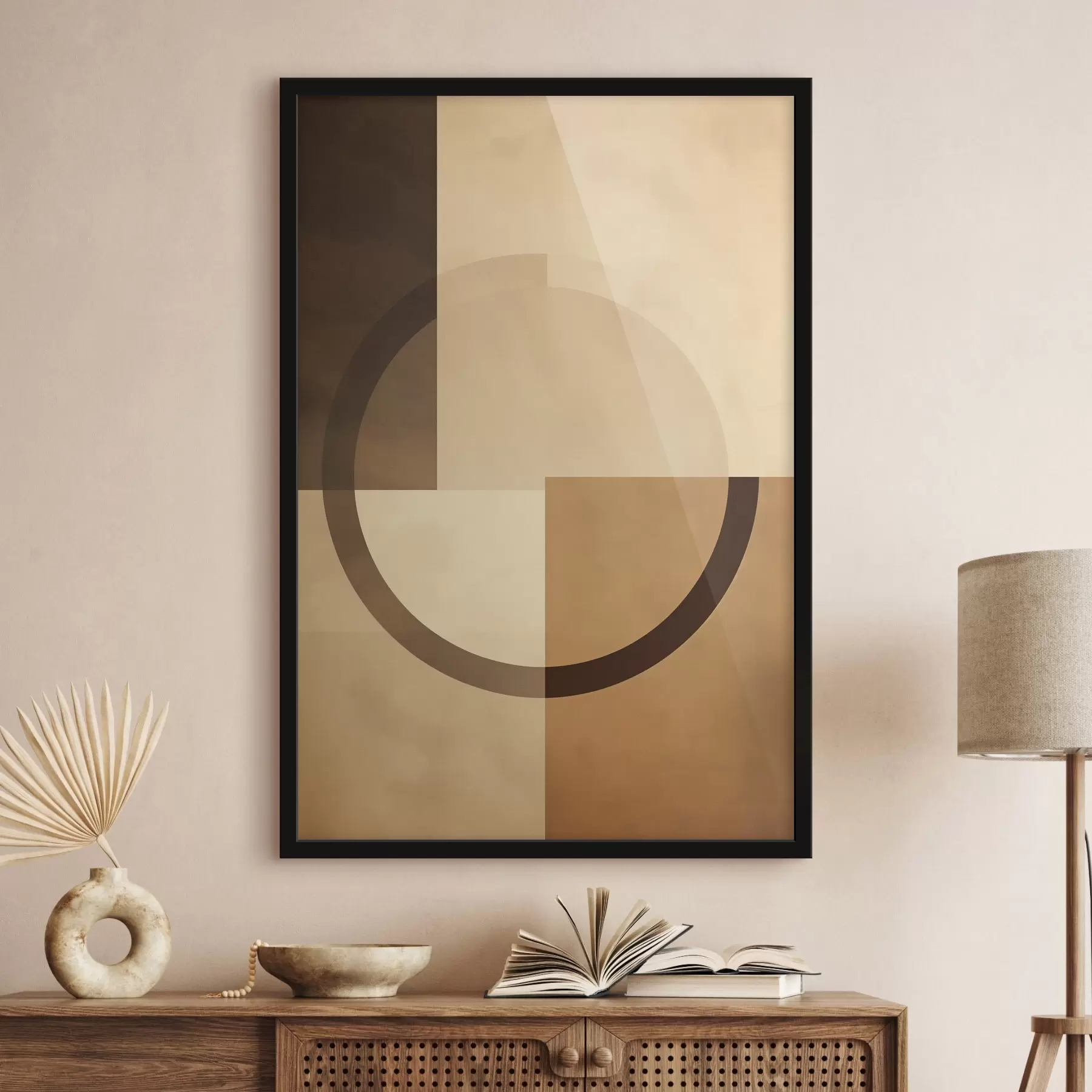 Papier peint Carrés discrets avec anneau translucide, palette de couleurs chaudes inspirées de la terre f46498