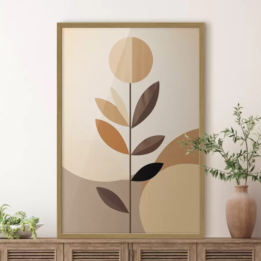 Papier peint Fleur stylisée avec des feuilles géométriques dans des tons chauds f46500