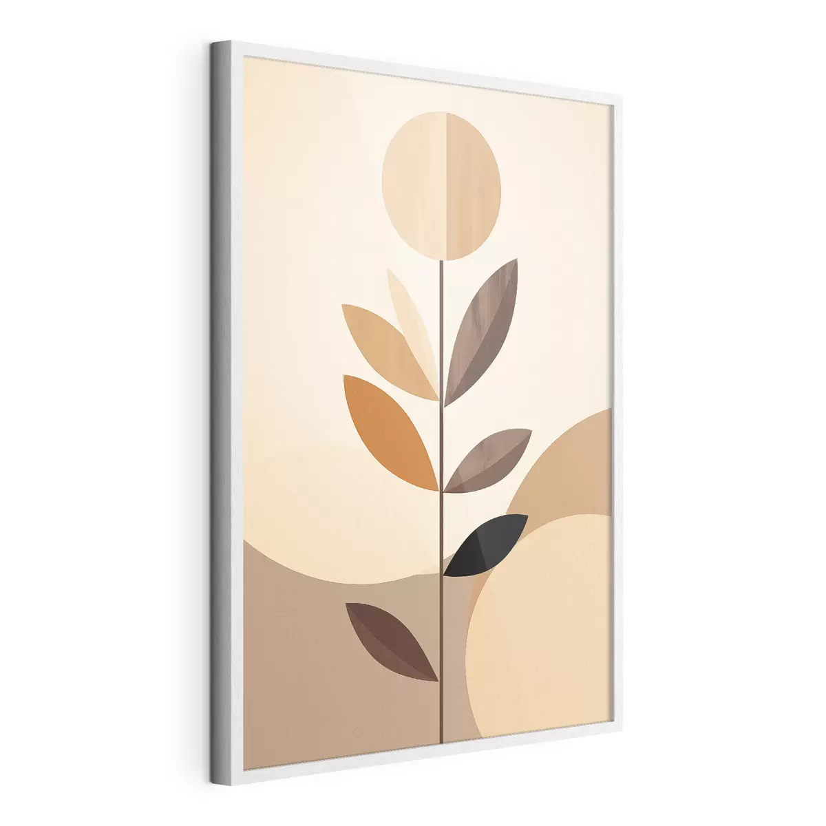 Poster Fleur stylisée avec des feuilles géométriques dans des tons chauds f46500