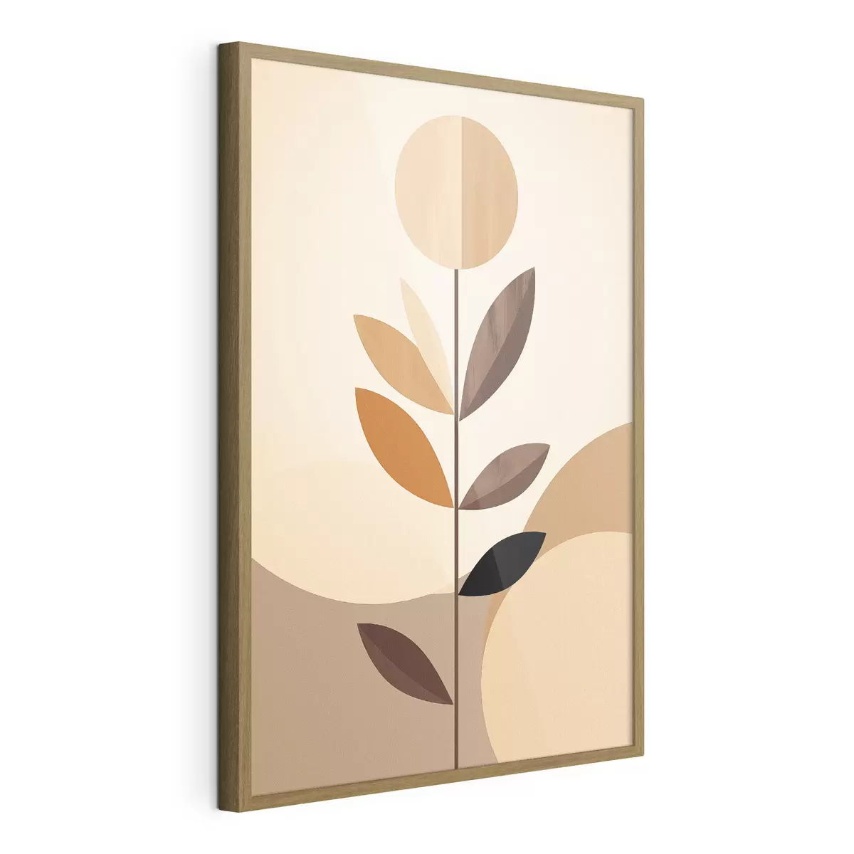 Poster Fleur stylisée avec des feuilles géométriques dans des tons chauds f46500