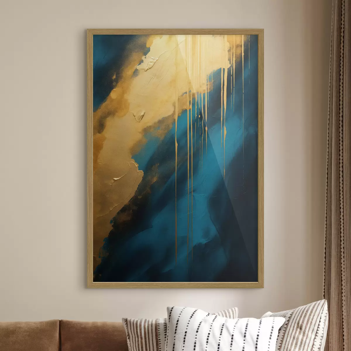 Poster Abstrait bleu sarcelle et bleu foncé avec des reflets chauds fluides f46509