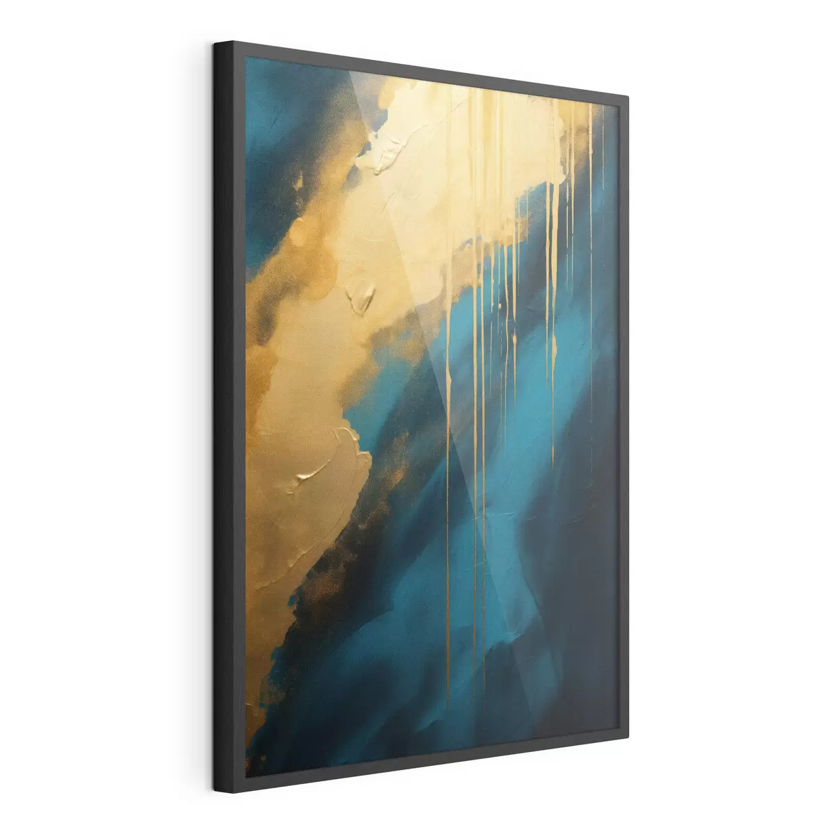 Poster Abstrait bleu sarcelle et bleu foncé avec des reflets chauds fluides f46509
