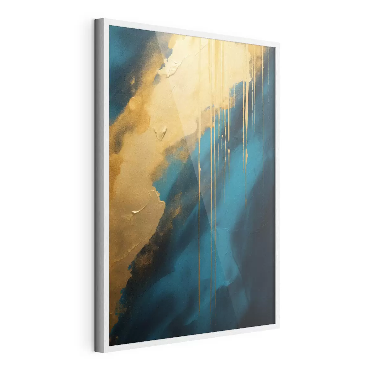 Poster Abstrait bleu sarcelle et bleu foncé avec des reflets chauds fluides f46509