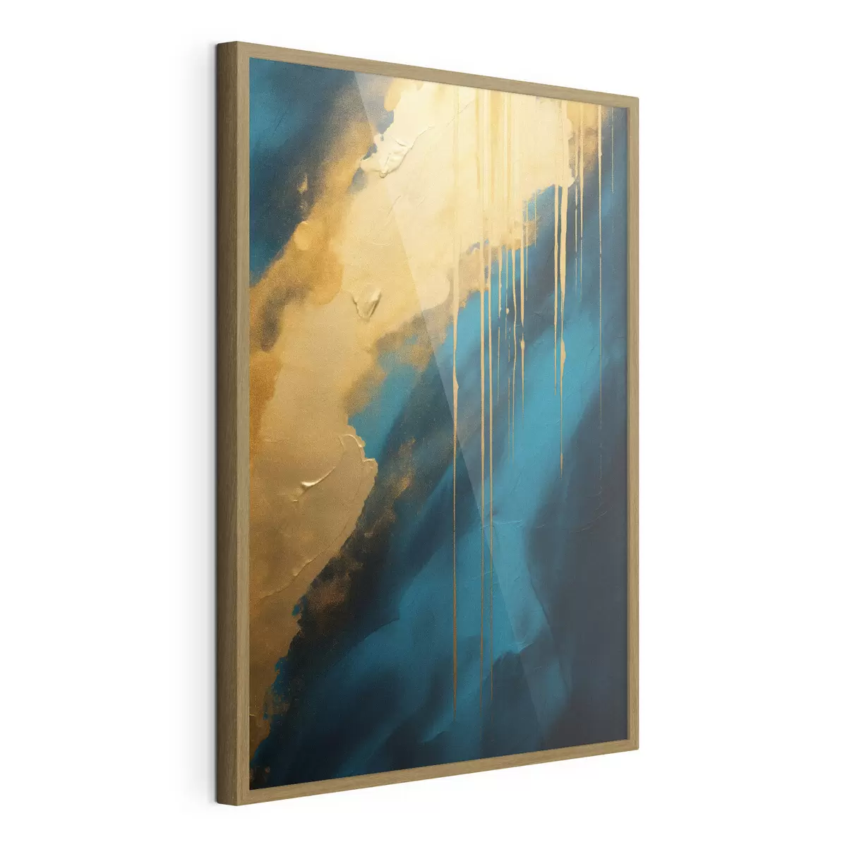 Poster Abstrait bleu sarcelle et bleu foncé avec des reflets chauds fluides f46509