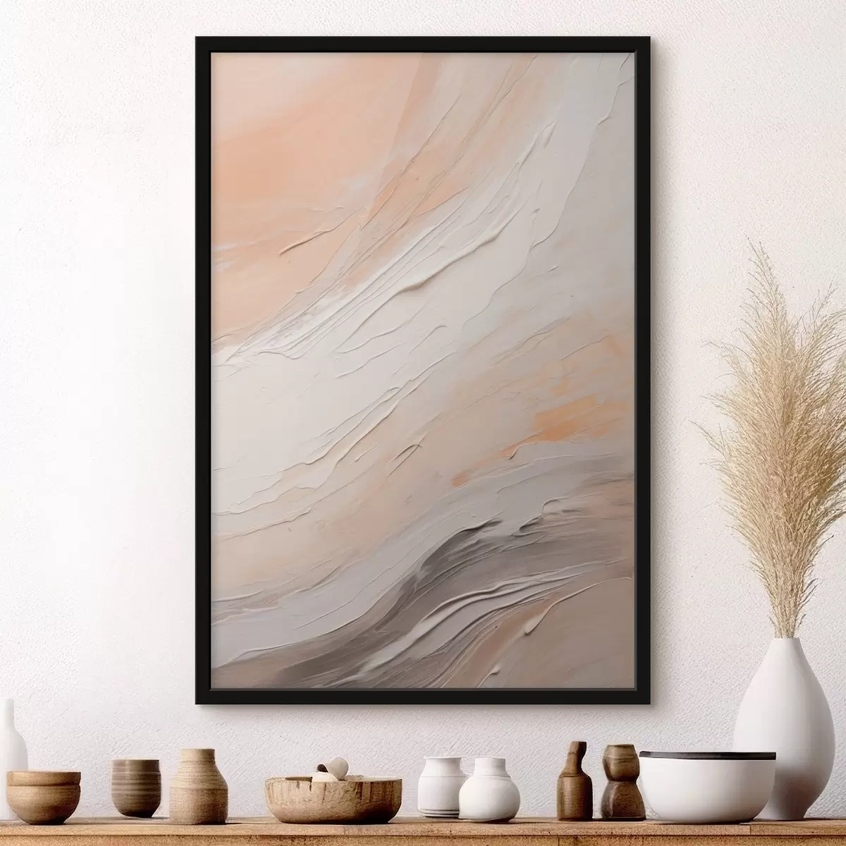 Poster Enduit texturé tourbillonnant dans des tons beige chaud et gris doux f46511