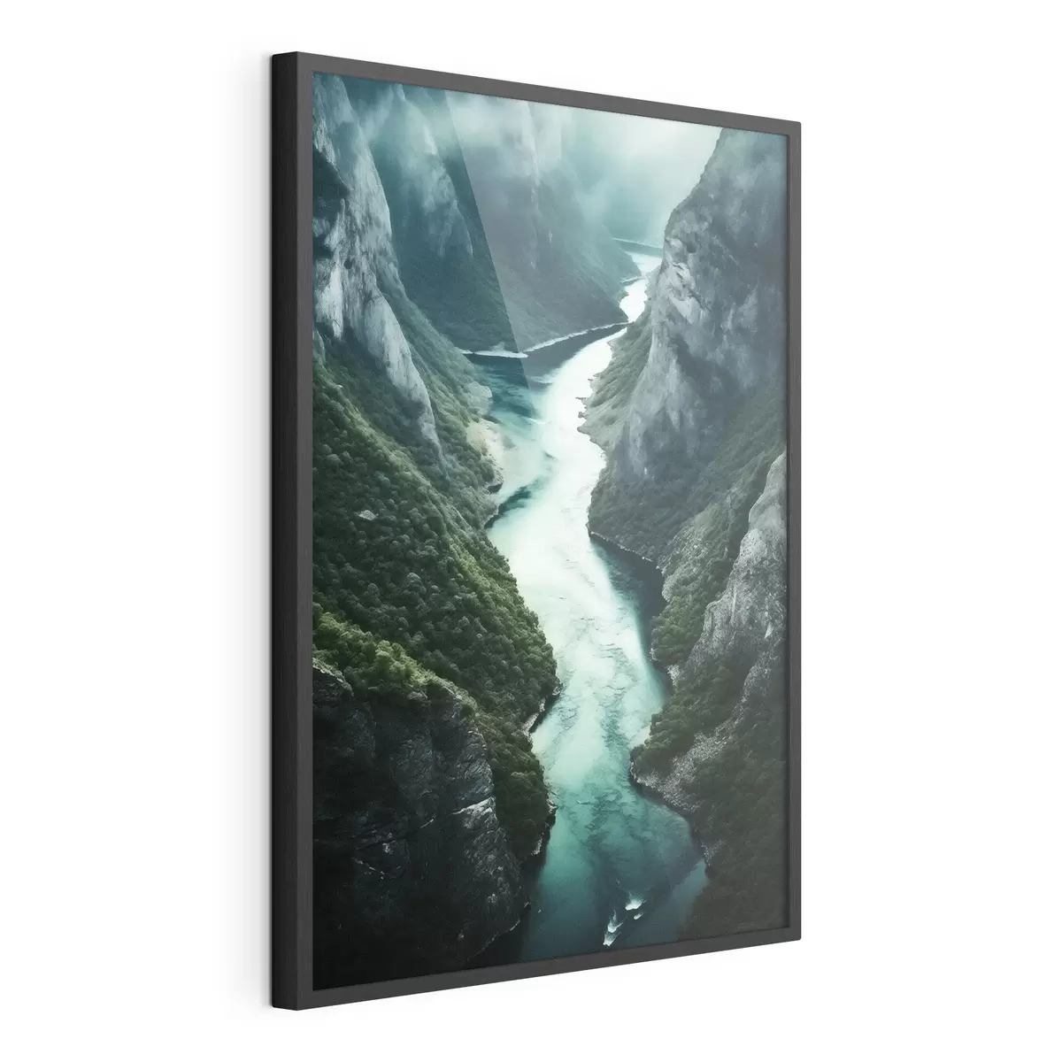 Poster Gorge étroite avec un courant turquoise vu d'en haut f46522
