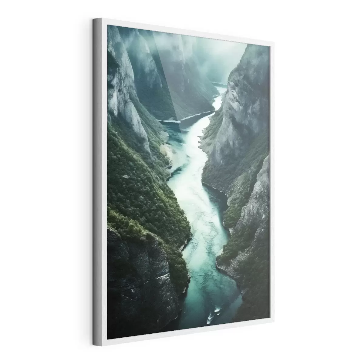 Poster Gorge étroite avec un courant turquoise vu d'en haut f46522