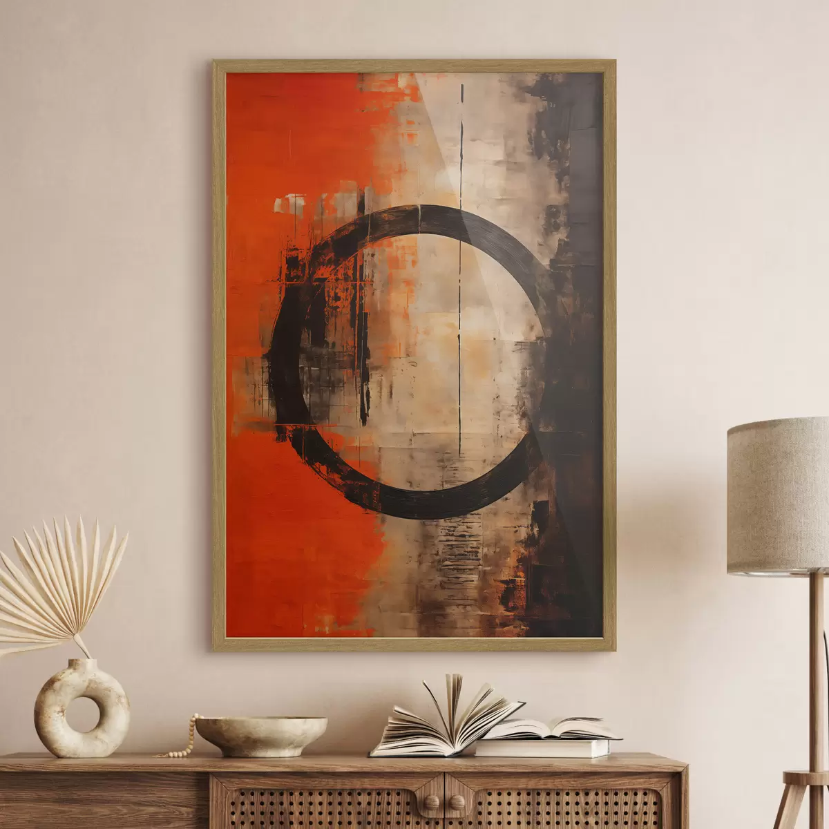 Poster Résumé avec un grand cercle noir et des textures chaleureuses f46528