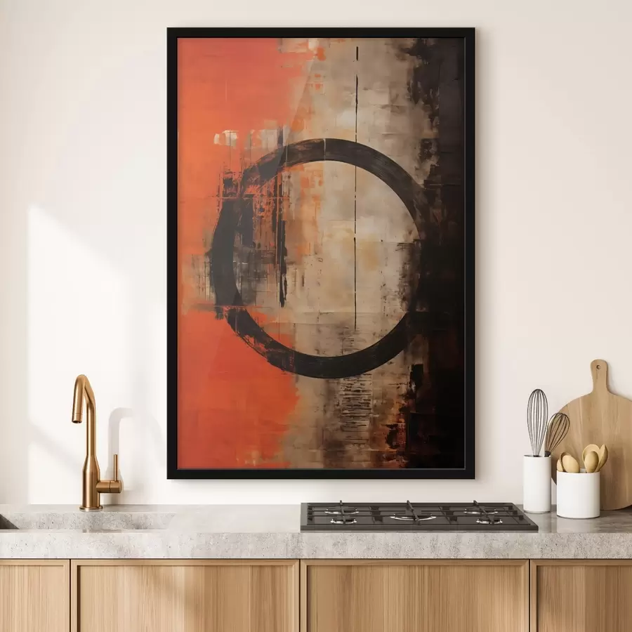 Papier peint Résumé avec un grand cercle noir et des textures chaleureuses f46528