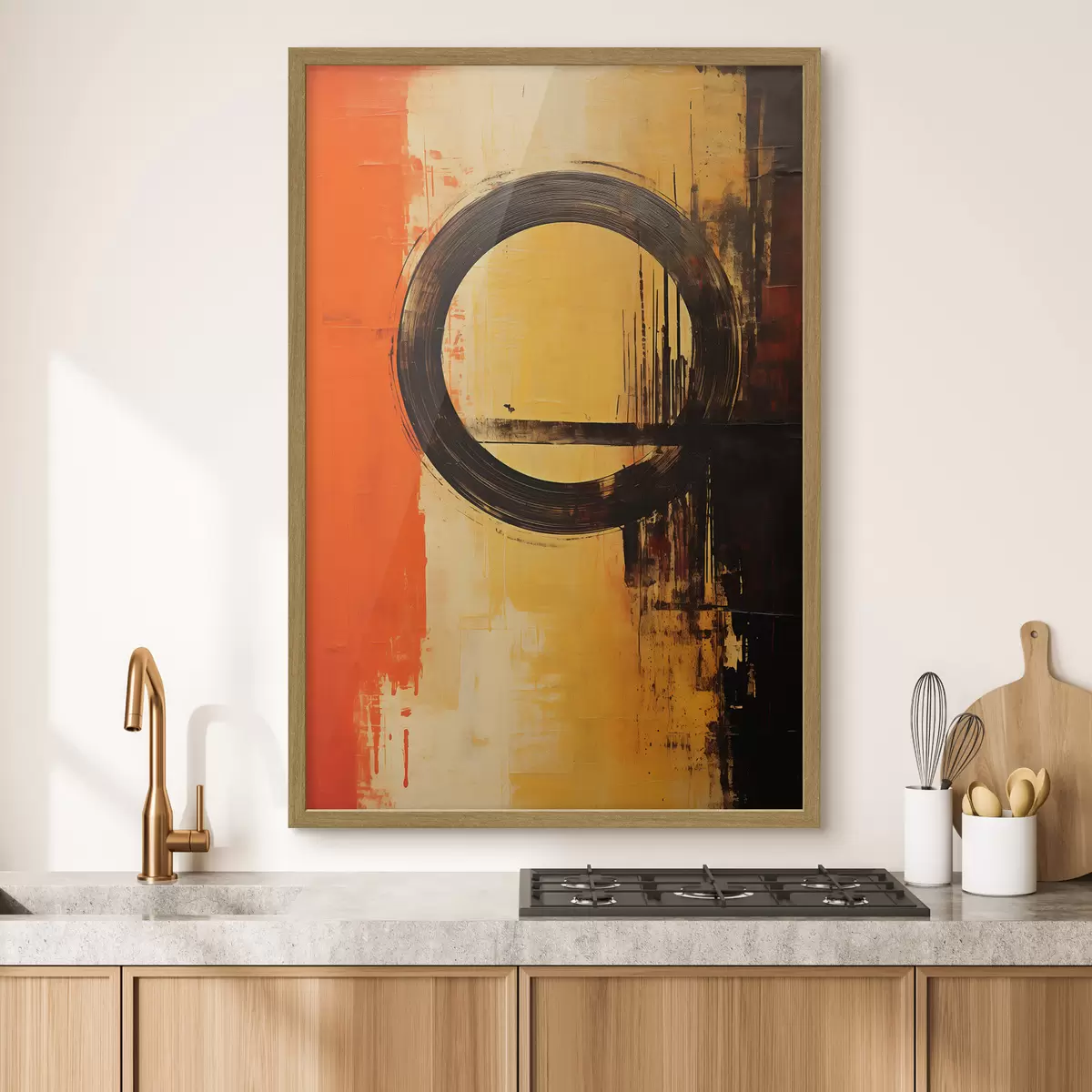 Poster Résumé avec un anneau noir sur fond sable-terre cuite f46529