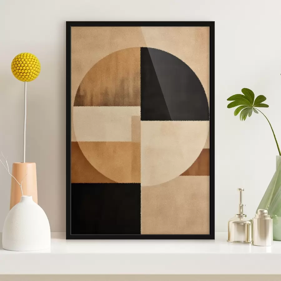 Papier peint Demi-cercles et carrés aux tons chauds, texture douce f46531