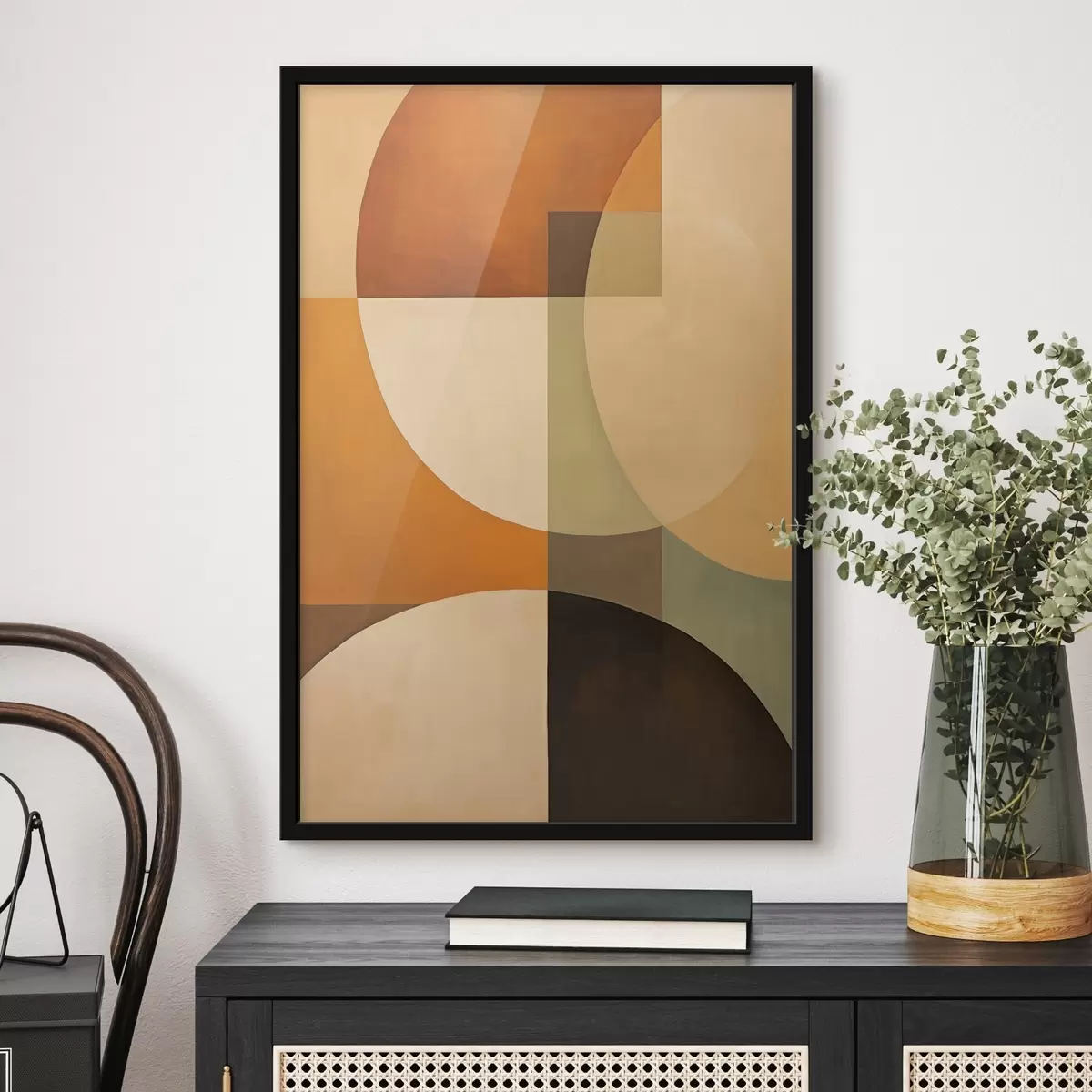 Poster Grandes formes entrecroisées dans des tons terre cuite-olive f46533