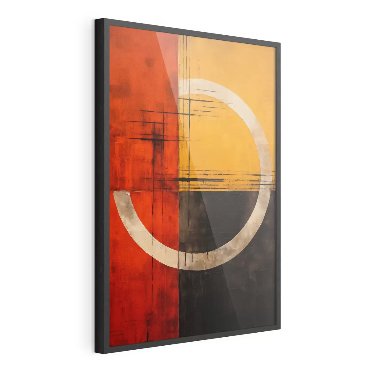 Poster Cercle abstrait sur fond rouge et noir avec des lignes f46535