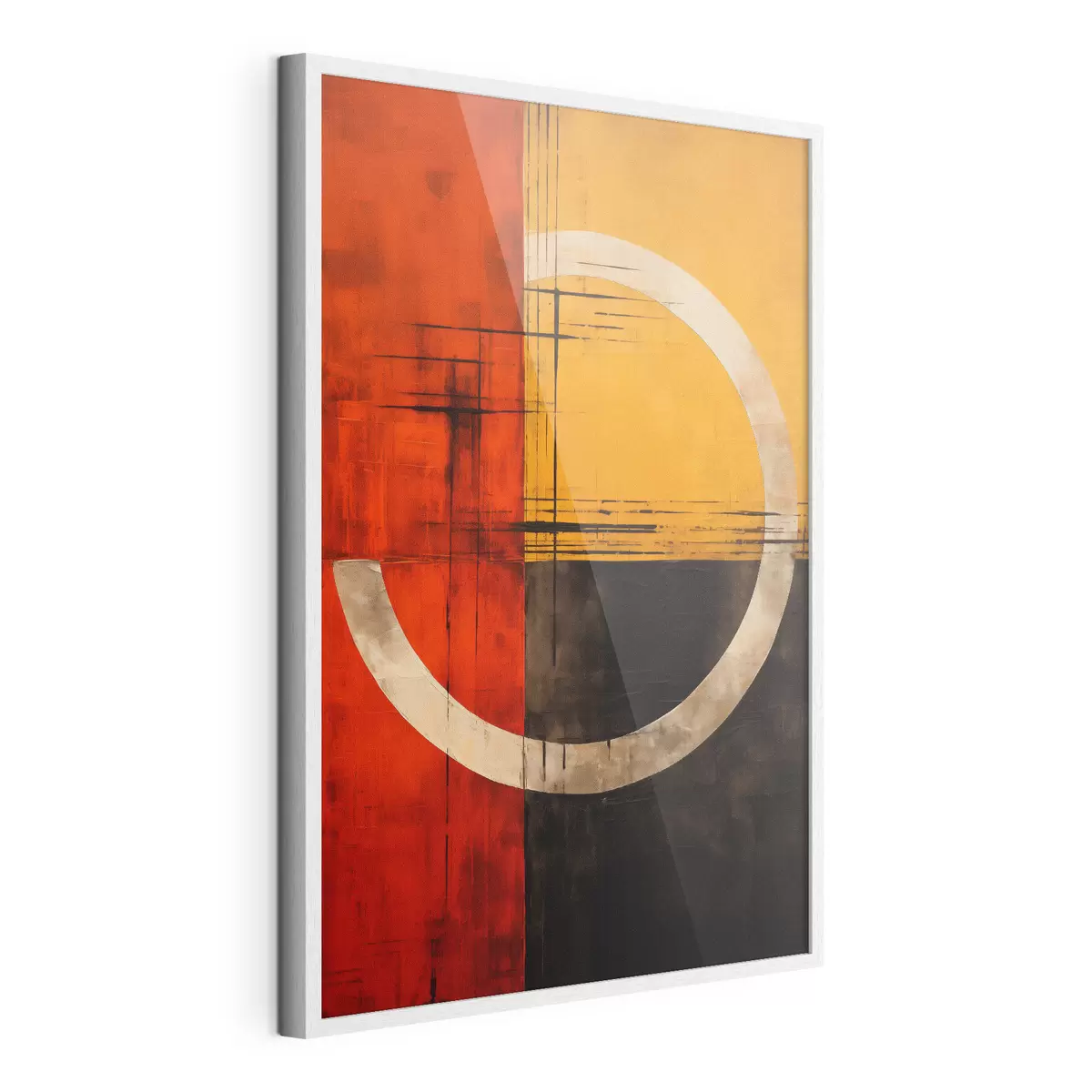 Poster Cercle abstrait sur fond rouge et noir avec des lignes f46535