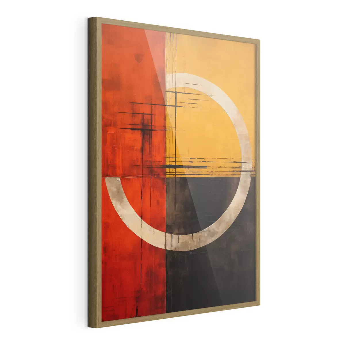 Poster Cercle abstrait sur fond rouge et noir avec des lignes f46535